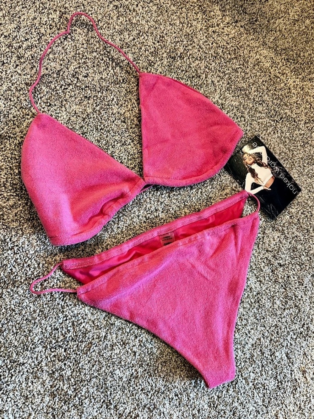 naked wardrobe Pink Terry Cloth Bikini Set Size Medium NWT